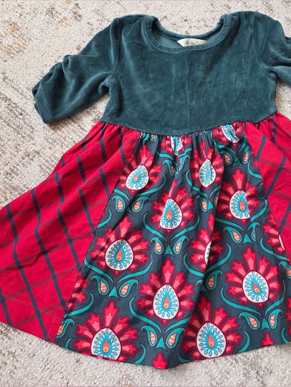 Matilda Jane Green & Red Floral Velvet Waist Dress